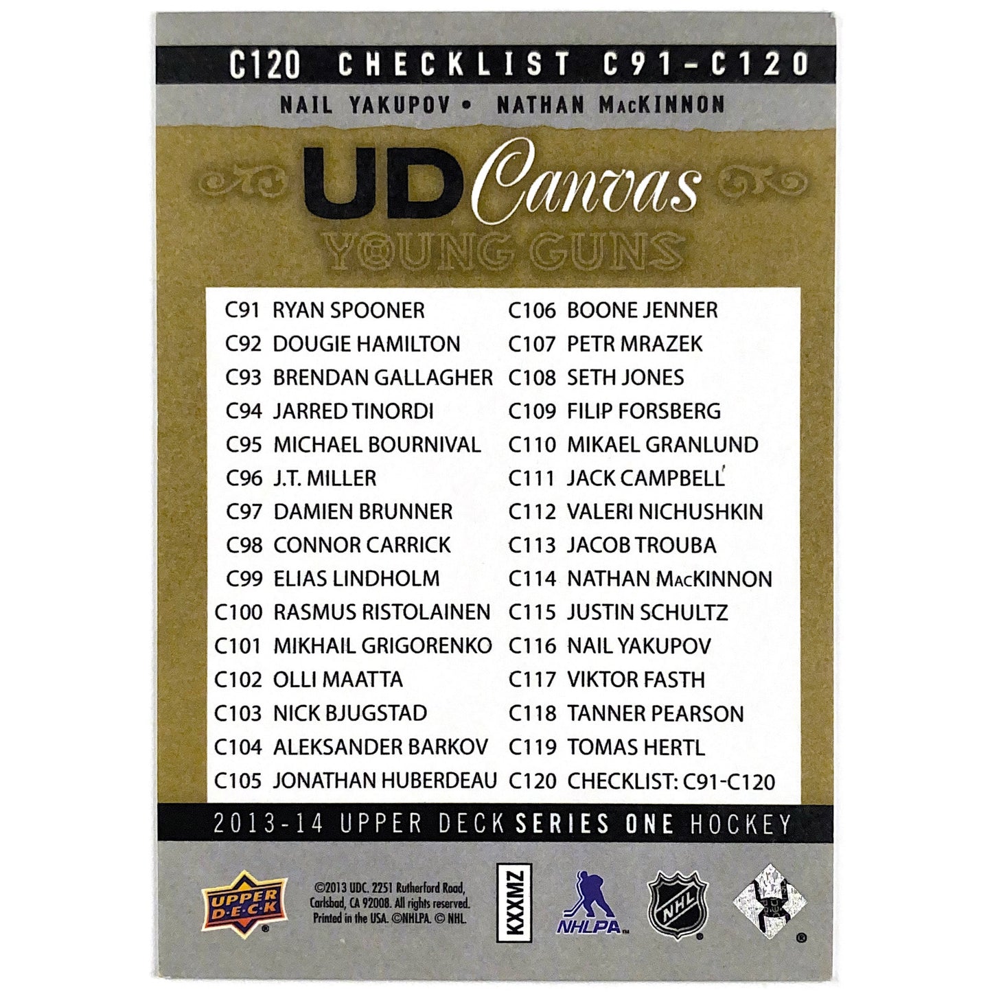 2013-14 Upper Deck Series 1 MacKinnon / Yakupov Young Guns Canvas Checklist
