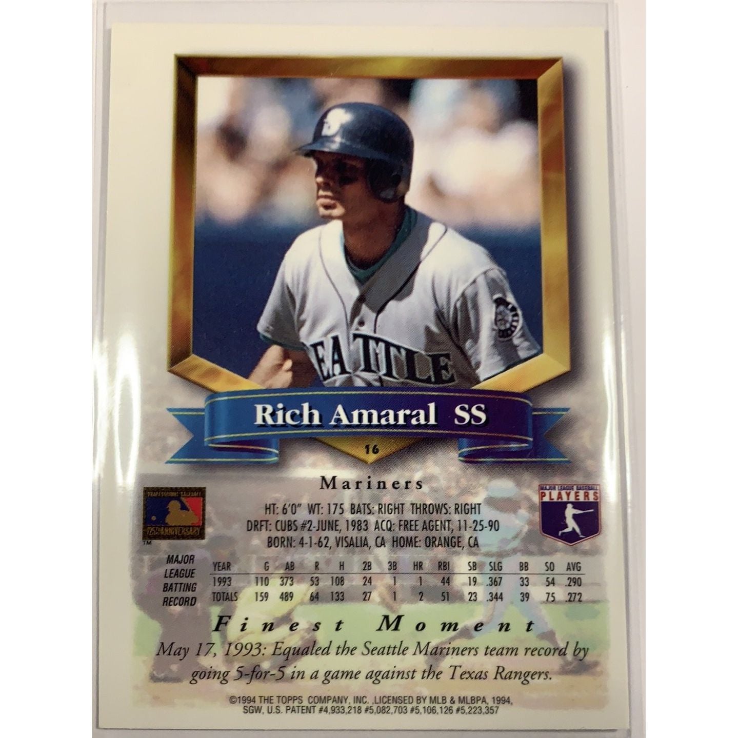 1994 Topps Finest Rich Amaral #16 Local Legends Cards & Collectibles