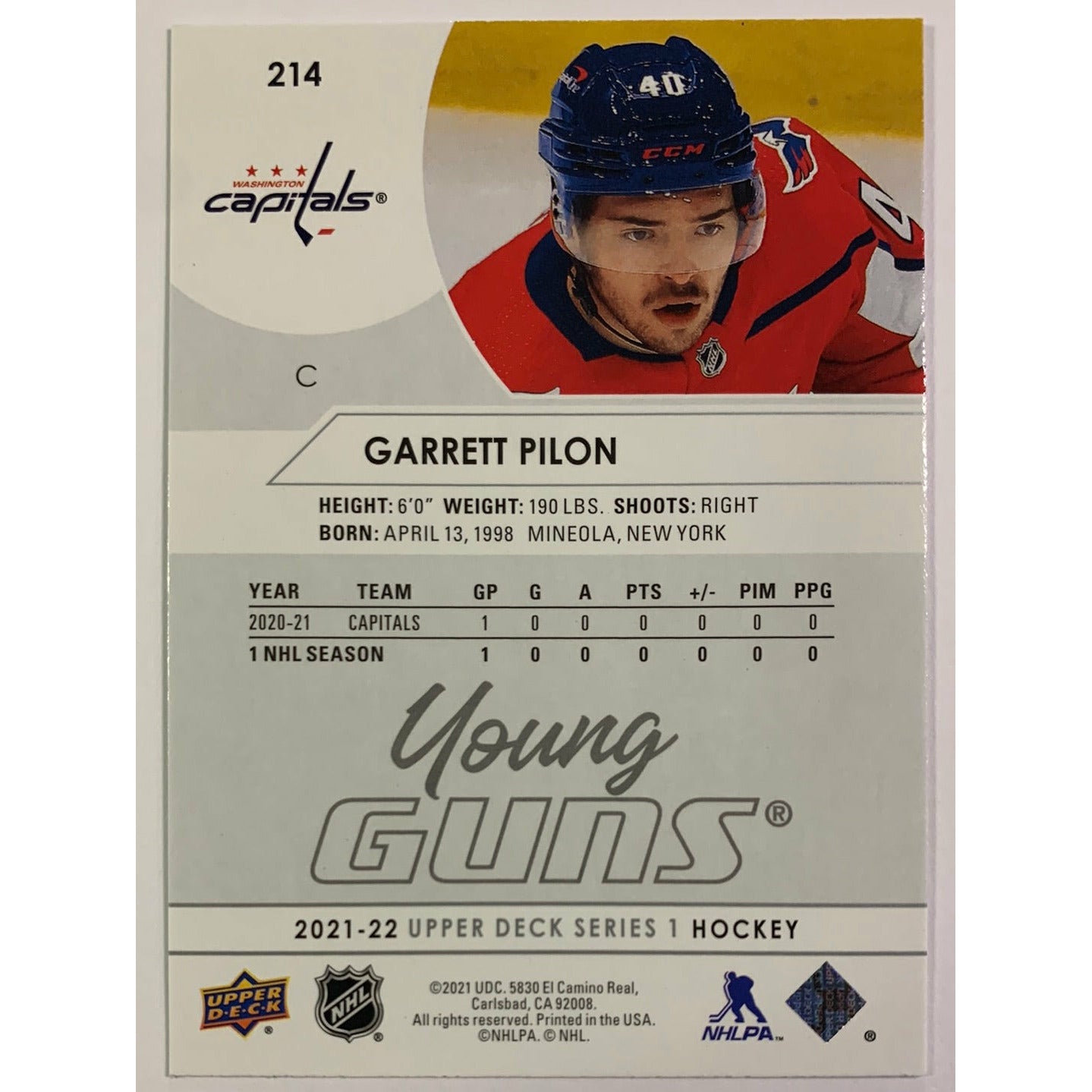 2021-22 Upper Deck Series 1 Garrett Pilon French Young Guns | Local Legends Cards & Collectibles