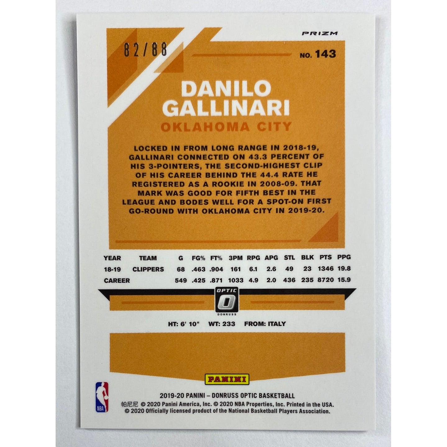 2019-20 Donruss Optic Danilo Gallinari Red Mojo Prizm /88 | Local Legends Cards & Collectibles