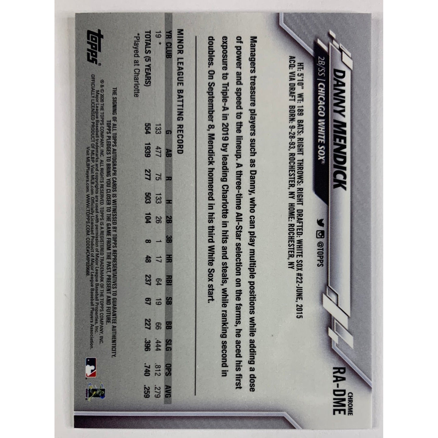 2020 Topps Chrome Danny Mendick Auto RC | Local Legends Cards & Collectibles