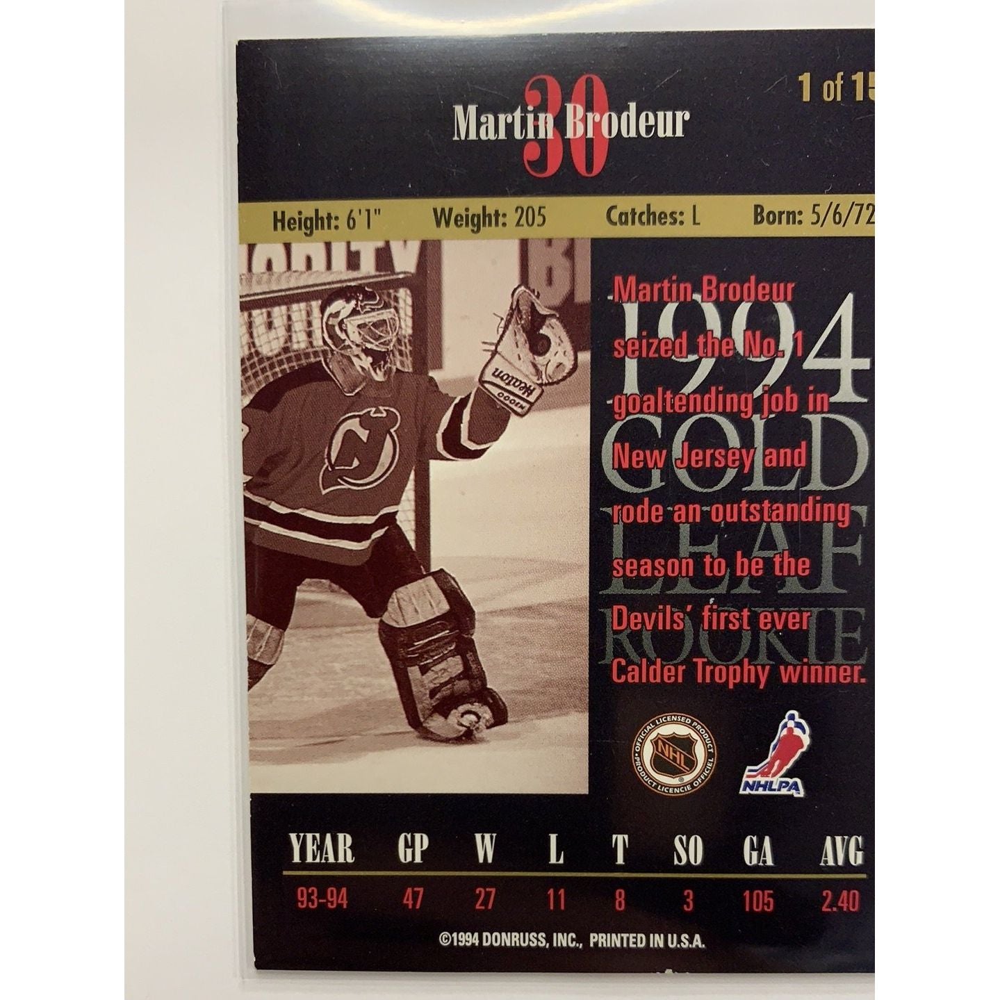 1994 Donruss The Leaf Set Martin Brodeur Rookie Card | Local Legends Cards & Collectibles