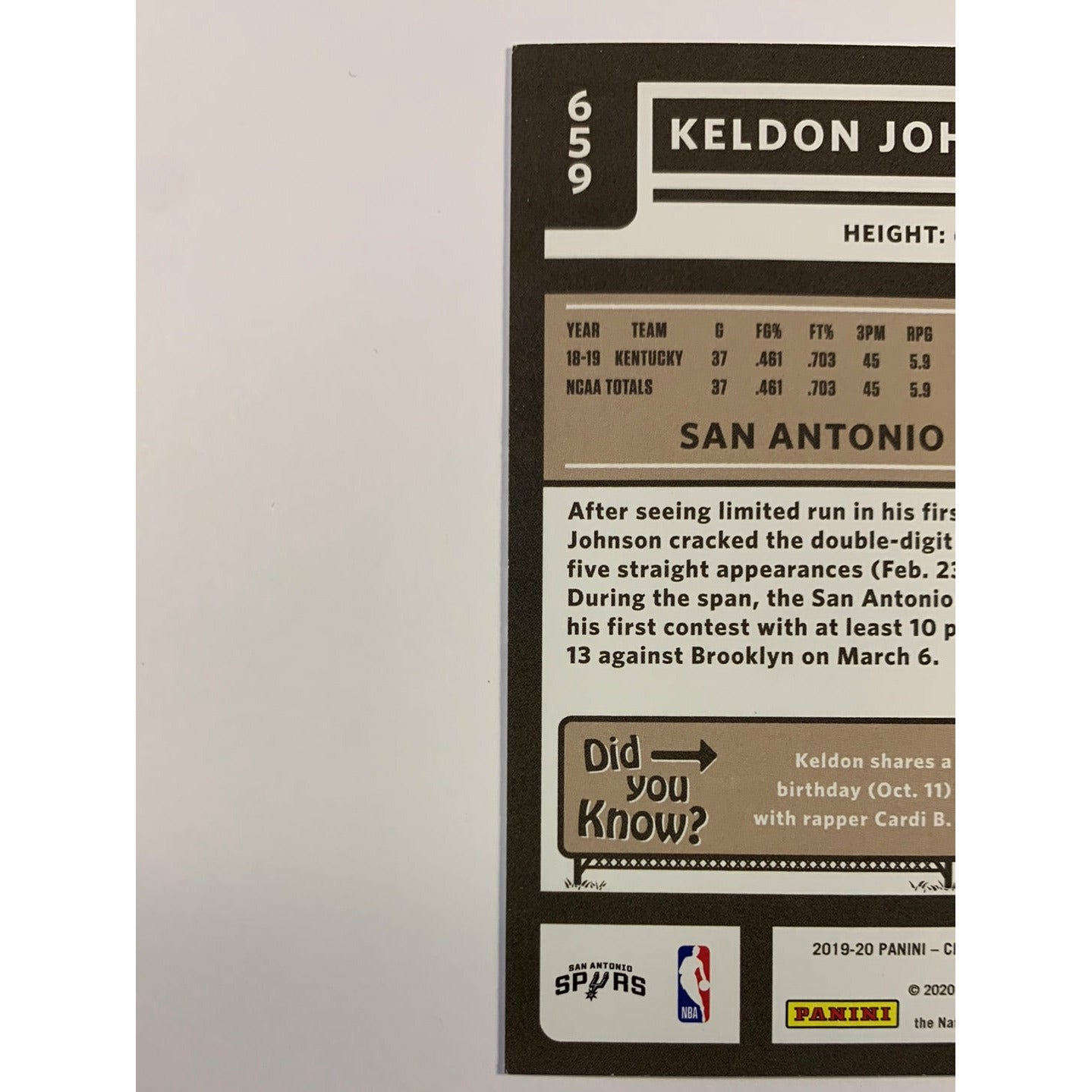 2019-20 Chronicles Classics Keldon Johnson RC