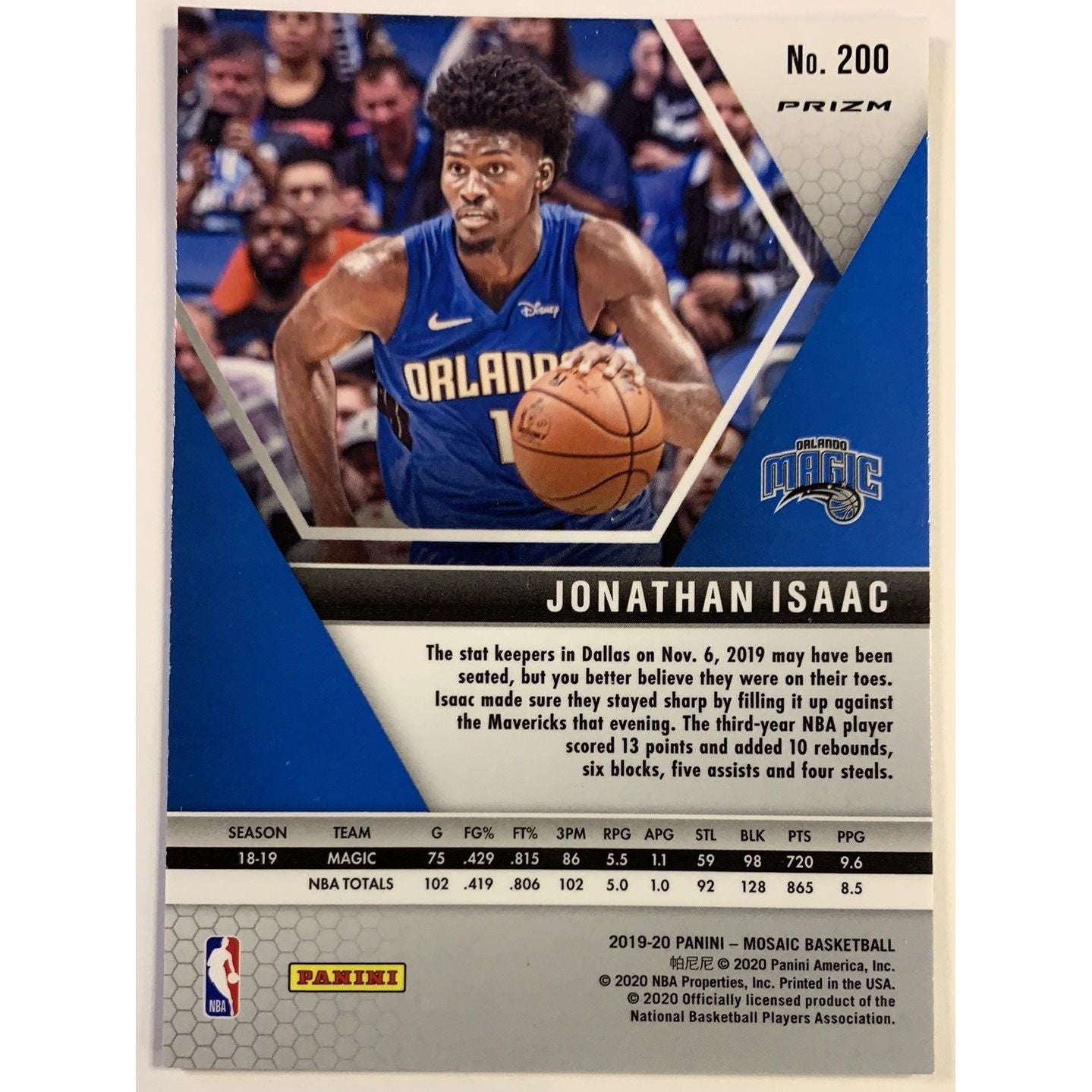 2019-20 Mosaic Jonathan Isaac Blue Reactive Prizm Local Legends Cards & Collectibles