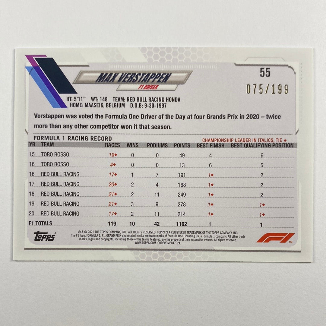 2021 Topps Max Verstappen Aqua /199