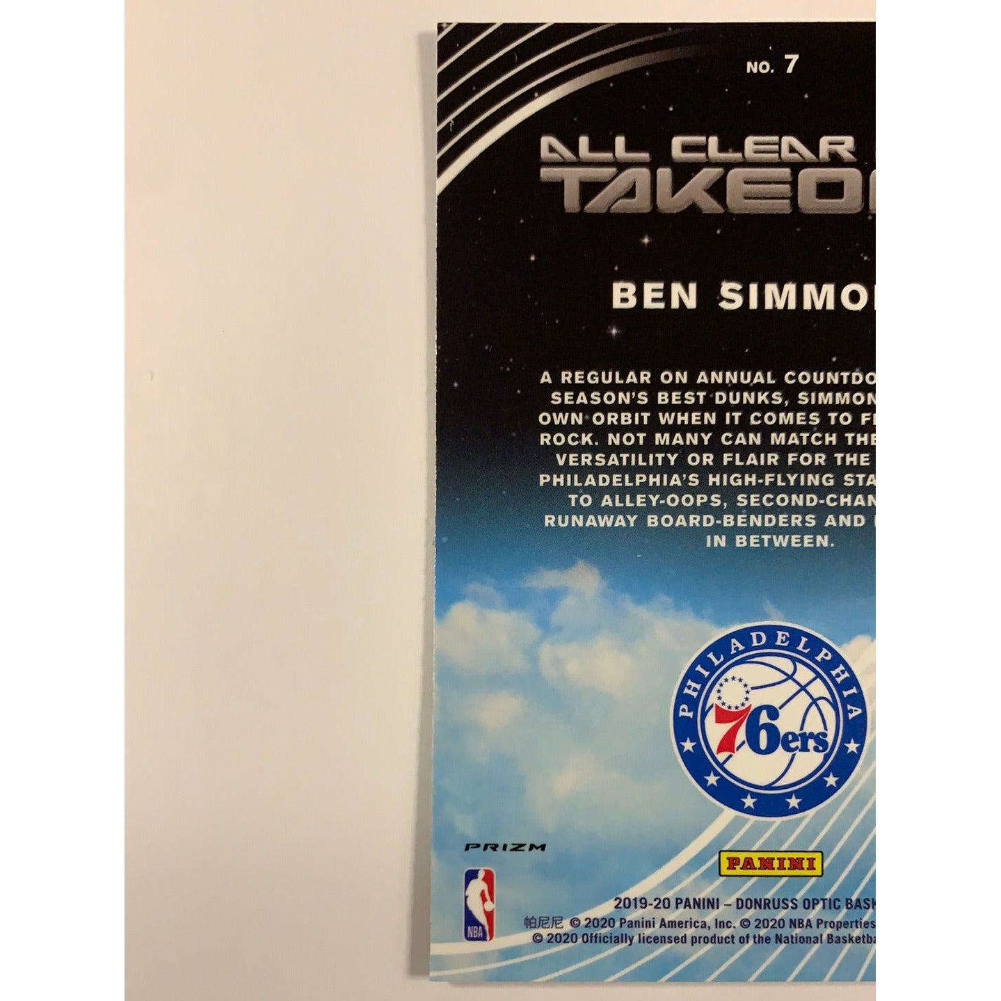 2019-20 Donruss Optic Ben Simmons All Clear For Takeoff Holo Silver Prizm | Local Legends Cards & Collectibles