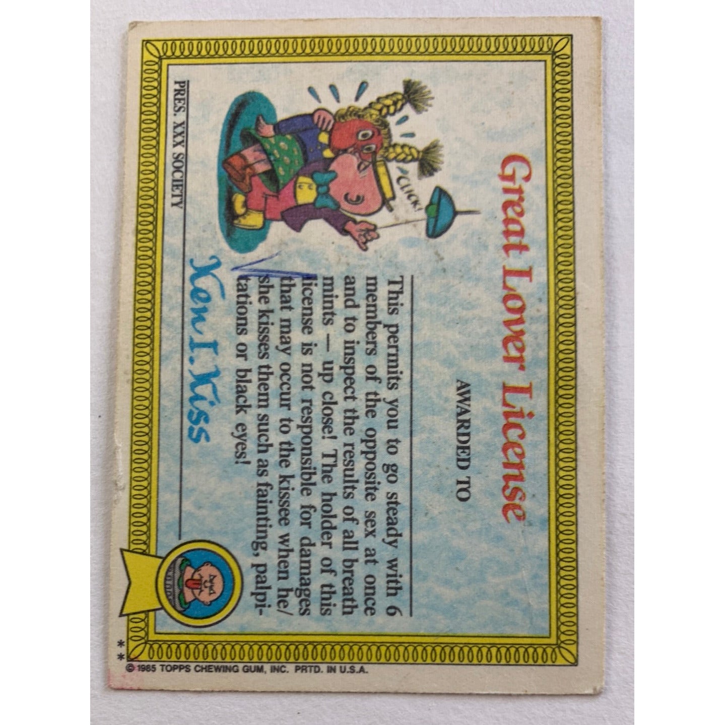 1985 Topps Garbage Pail Kids Jason Basin Die Cut