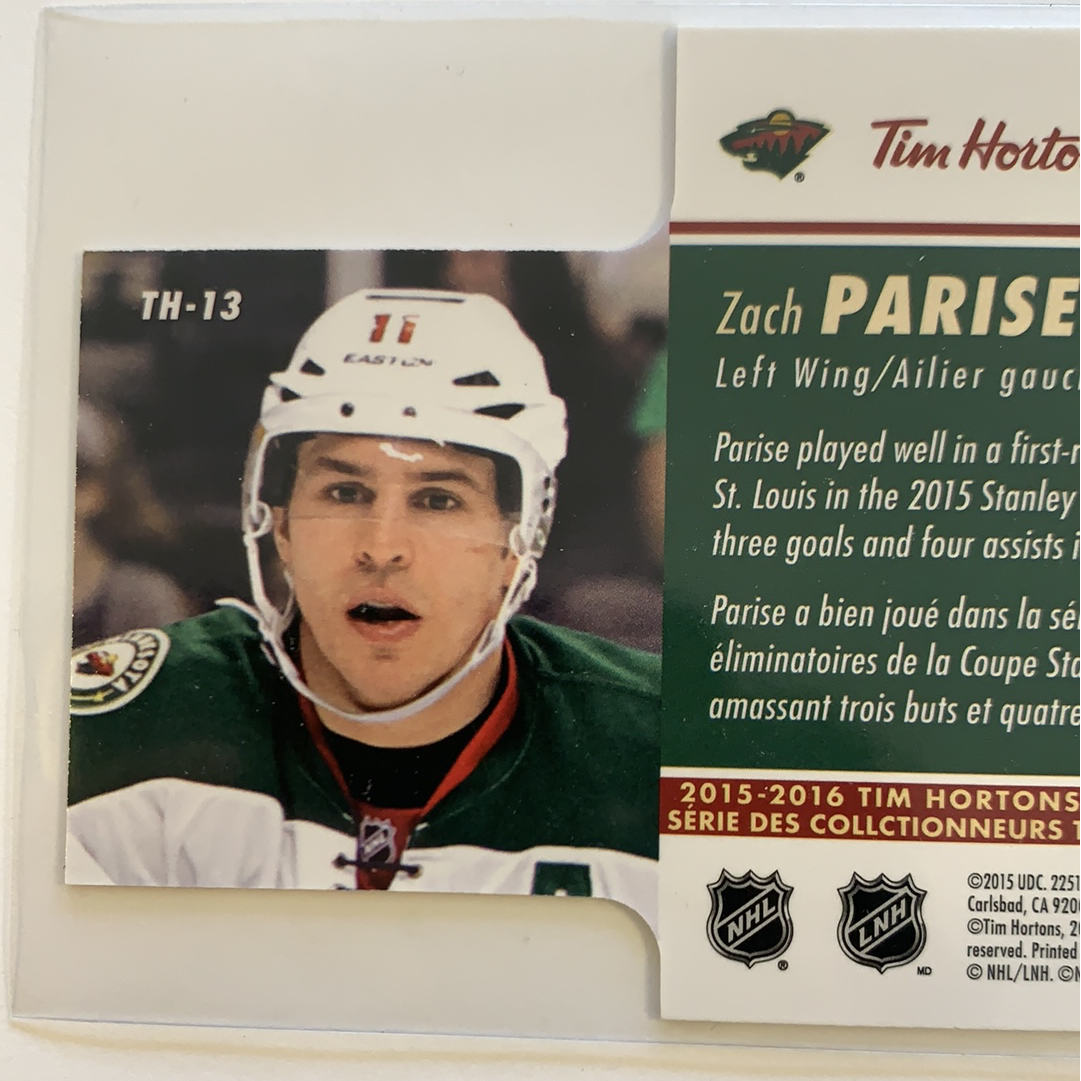 2015-16 Tim Hortons Zach Parise Die Cut | Local Legends Cards & Collectibles