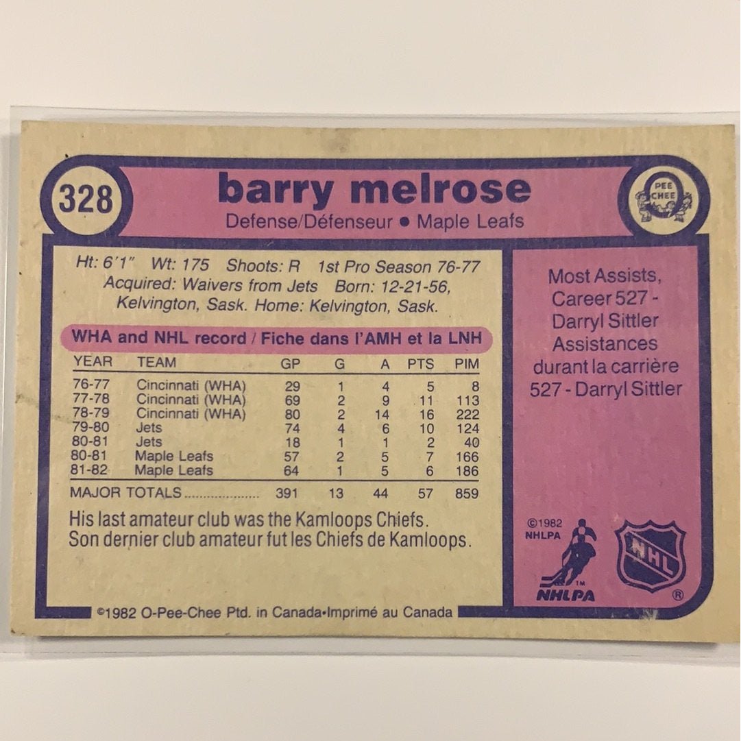 1982-83 O-Pee-Chee Barry Melrose Base #328 Local Legends Cards & Collectibles