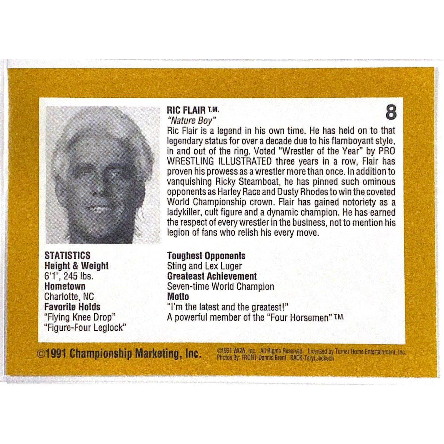 1991 Turner Entertainment WCW Ric Flair #8 Local Legends Cards & Collectibles