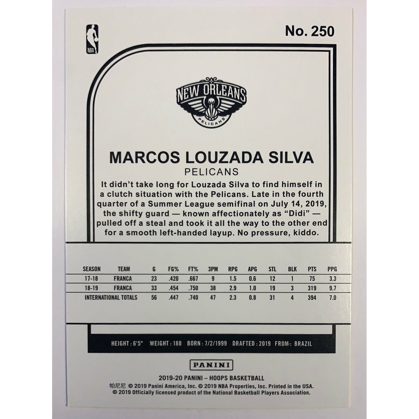 2019-20 Hoops Marcos Louzada Silva RC | Local Legends Cards & Collectibles