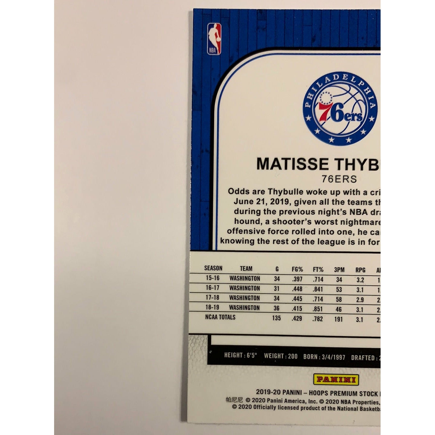 2019-20 Hoops Premium Stock Matisse Thybulle RC | Local Legends Cards & Collectibles