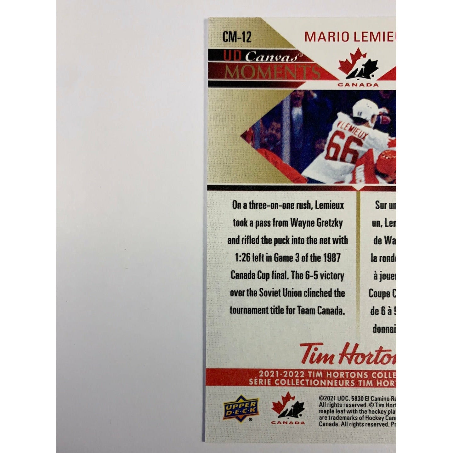 2021-22 Tim Hortons Mario Lemieux Canvas Moments