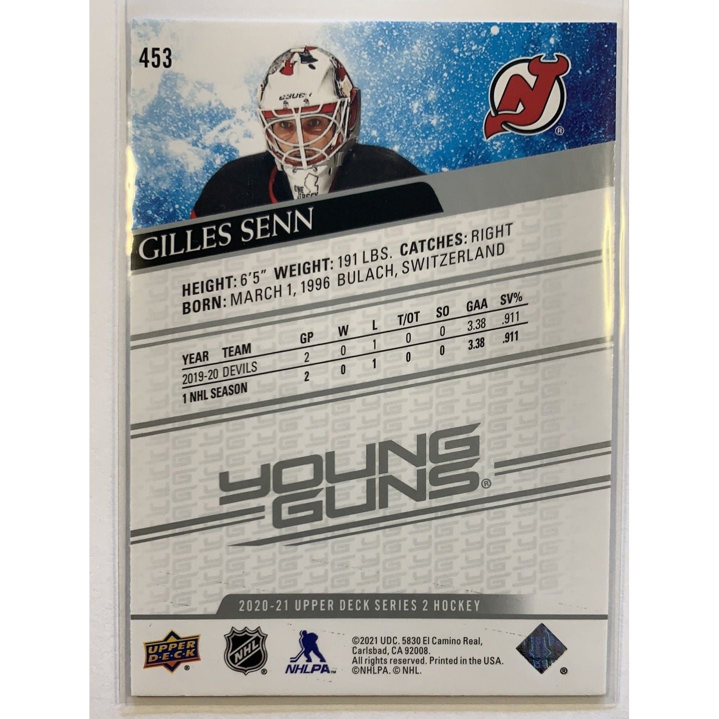 2020-21 Upper Deck Series 2 Gilles Senn Young Guns DAMAGED  Local Legends Cards & Collectibles