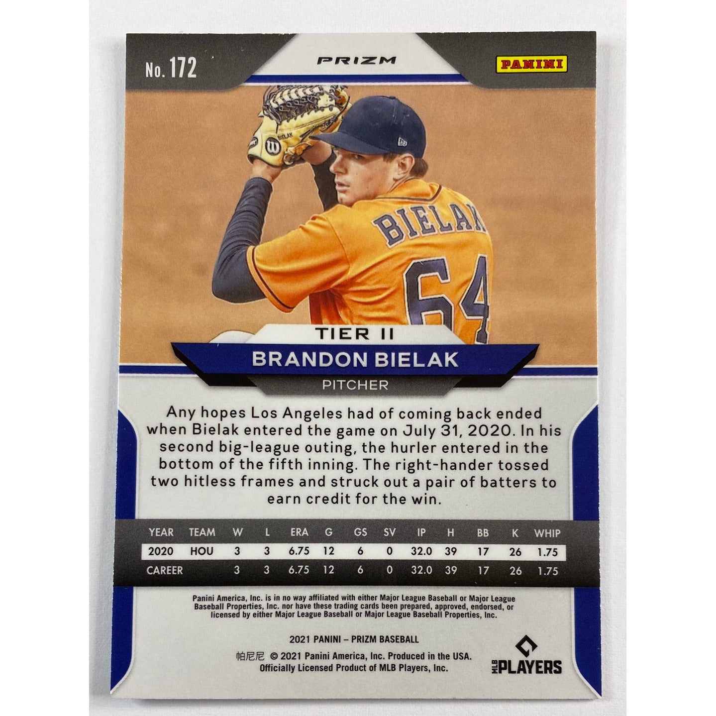 2021 Panini Prizm Brandon Bielak Blue Wave Prizm RC | Local Legends Cards & Collectibles
