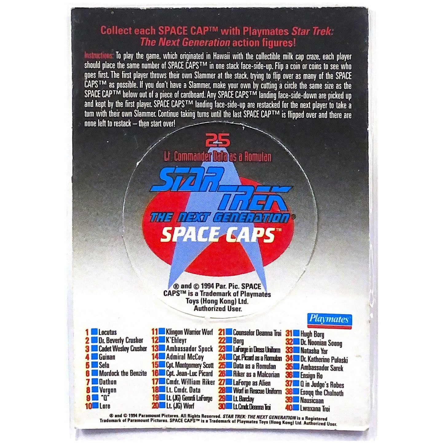 1994 Paramount Playmates Star Trek Lt. Commander Data as a Romulan The Next Generation Space Caps | Local Legends Cards & Collectibles