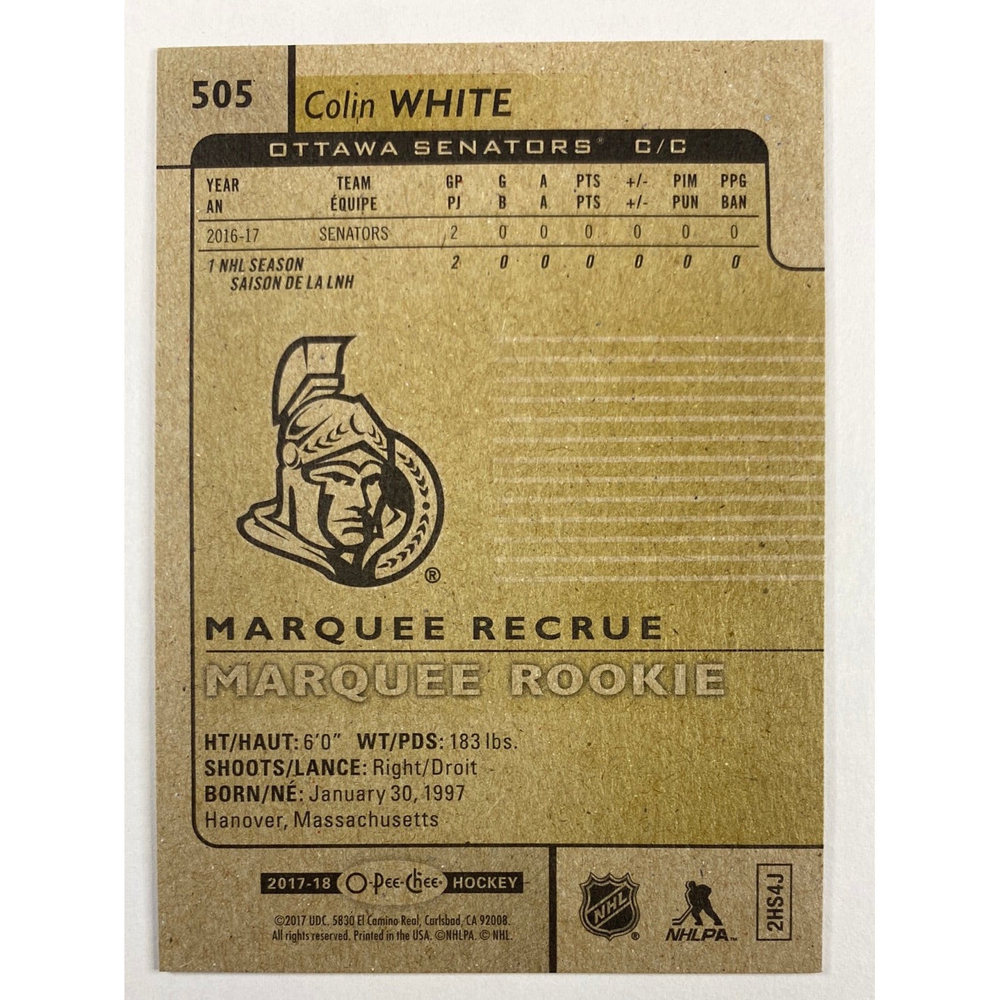 2017-18 O-Pee-Chee Colin White Marquee Rookies | Local Legends Cards & Collectibles