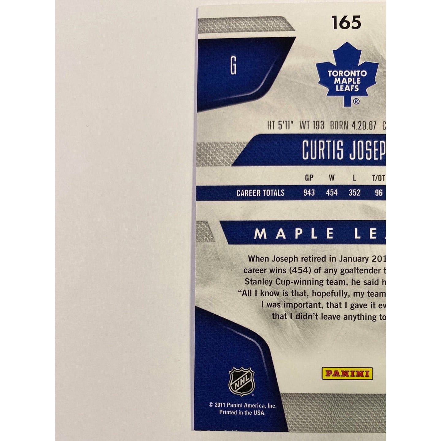 2011-12 Panini Certified Immortals Curtis Joseph | Local Legends Cards & Collectibles