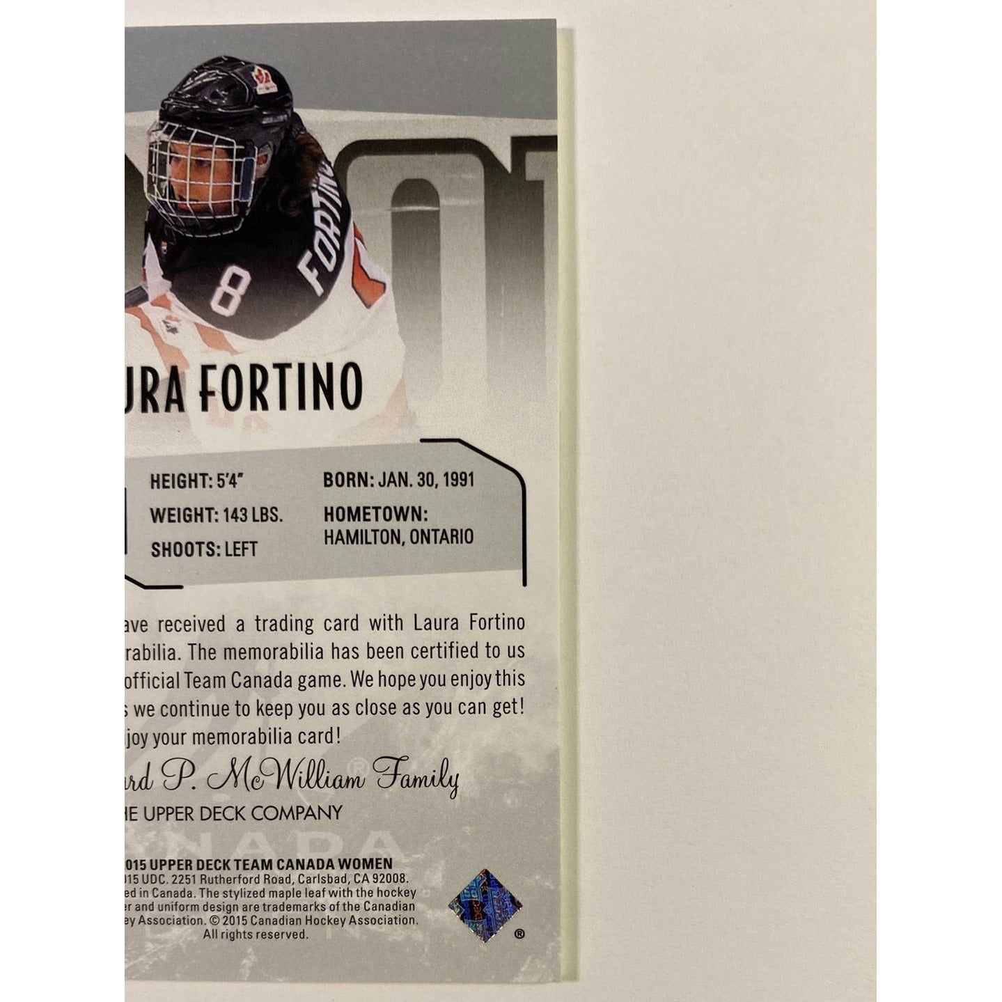 2014-15 Team Canada Women Laura Fortino Team Canada Patch
