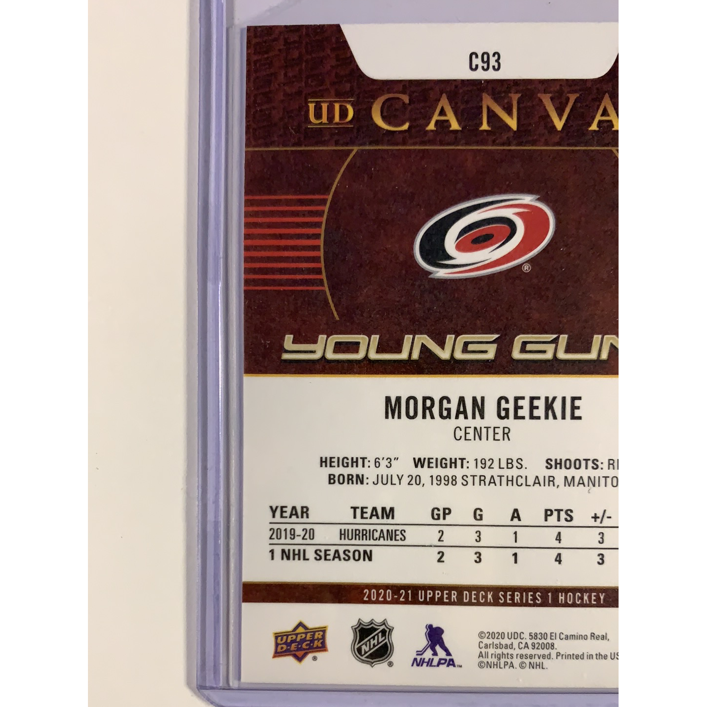 2020-21 Upper Deck Series 1 Morgan Geekie Young Guns Canvas  Local Legends Cards & Collectibles