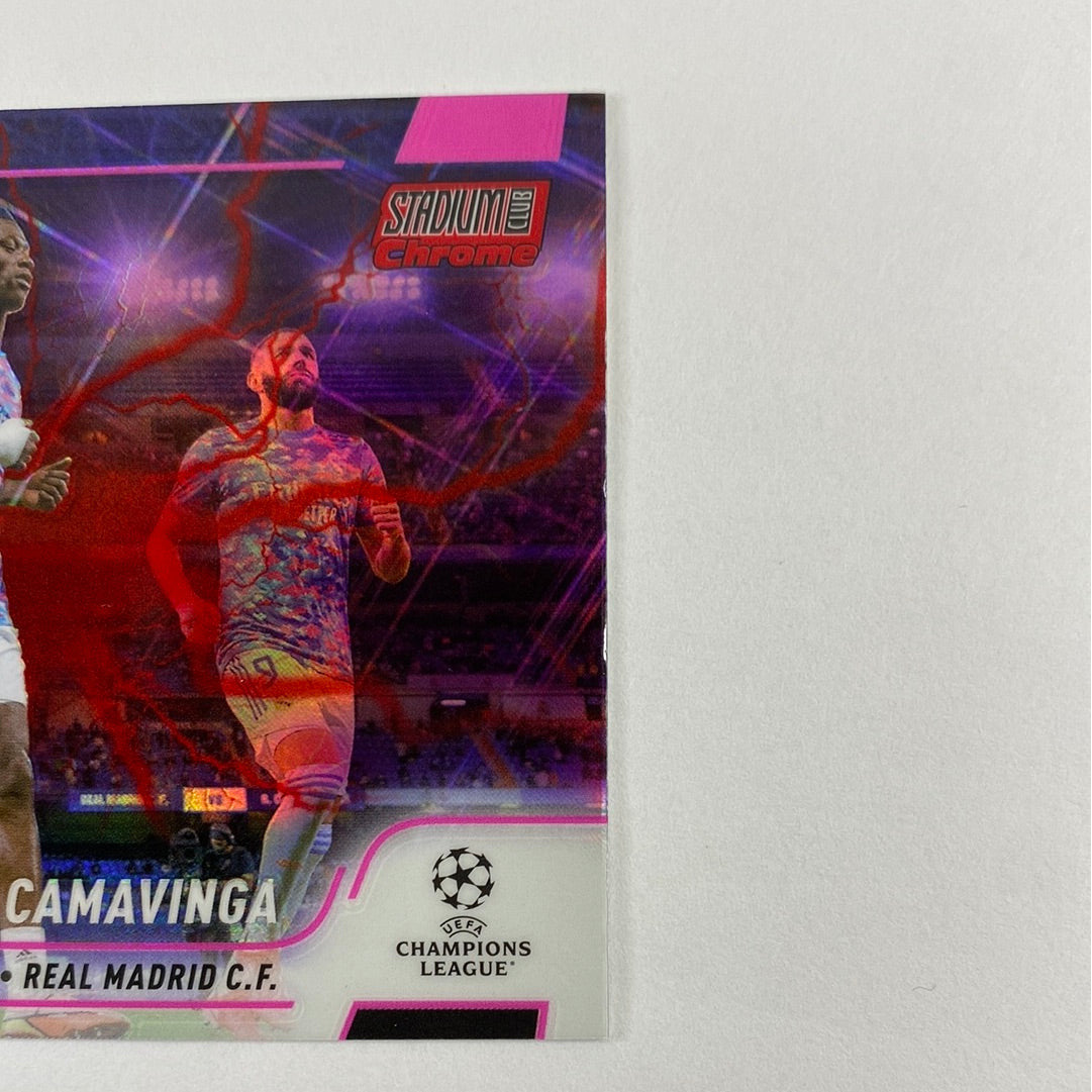2022 Stadium Club Chrome Eduardo Camavinga Pink Electric Charge Refractor