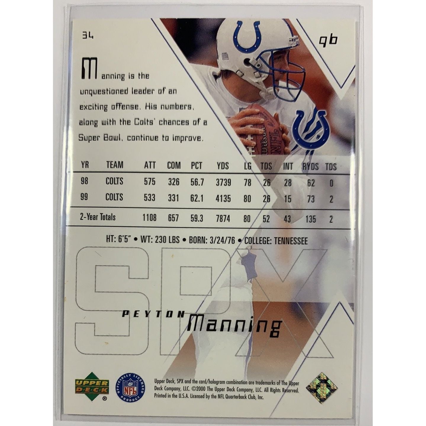 2000 SPx Peyton Manning Base #34 Local Legends Cards & Collectibles