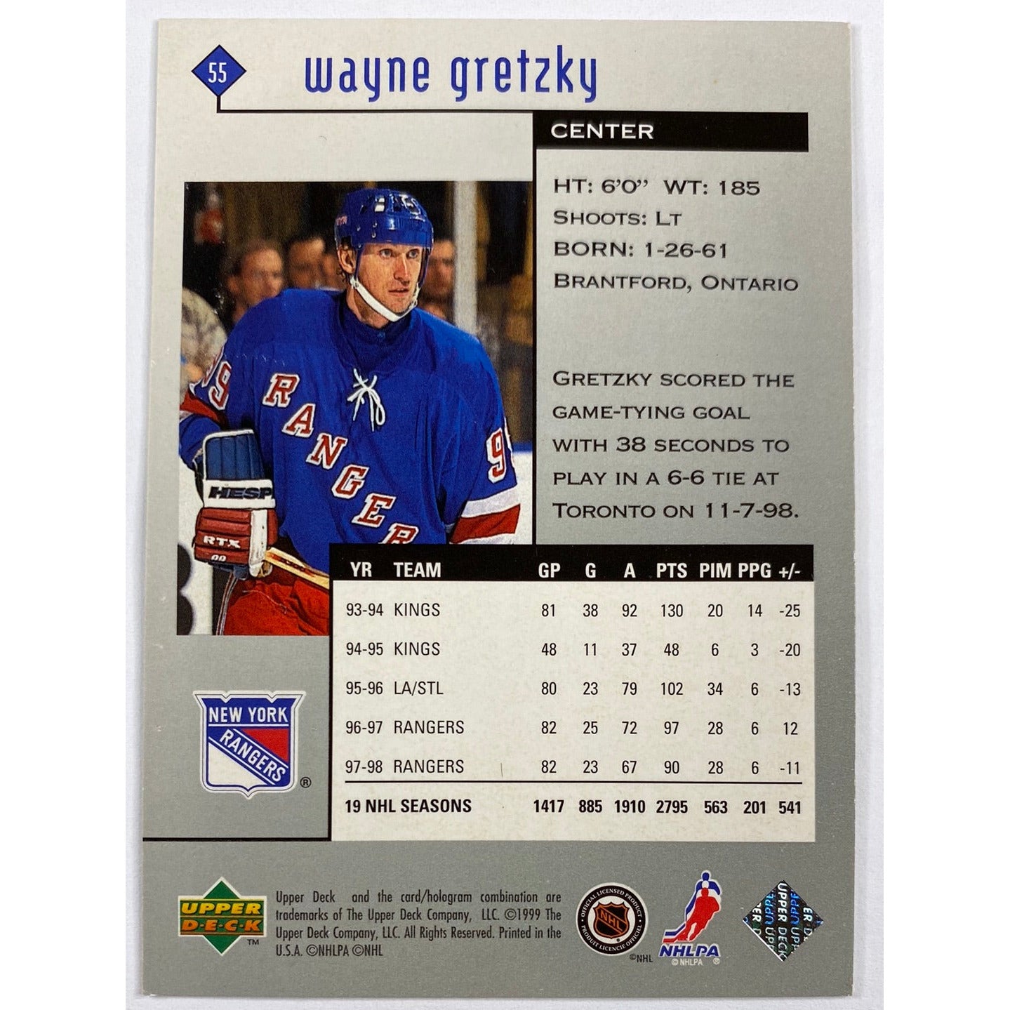 1998-99 Black Diamond Wayne Gretzky Single Diamond | Local Legends Cards & Collectibles
