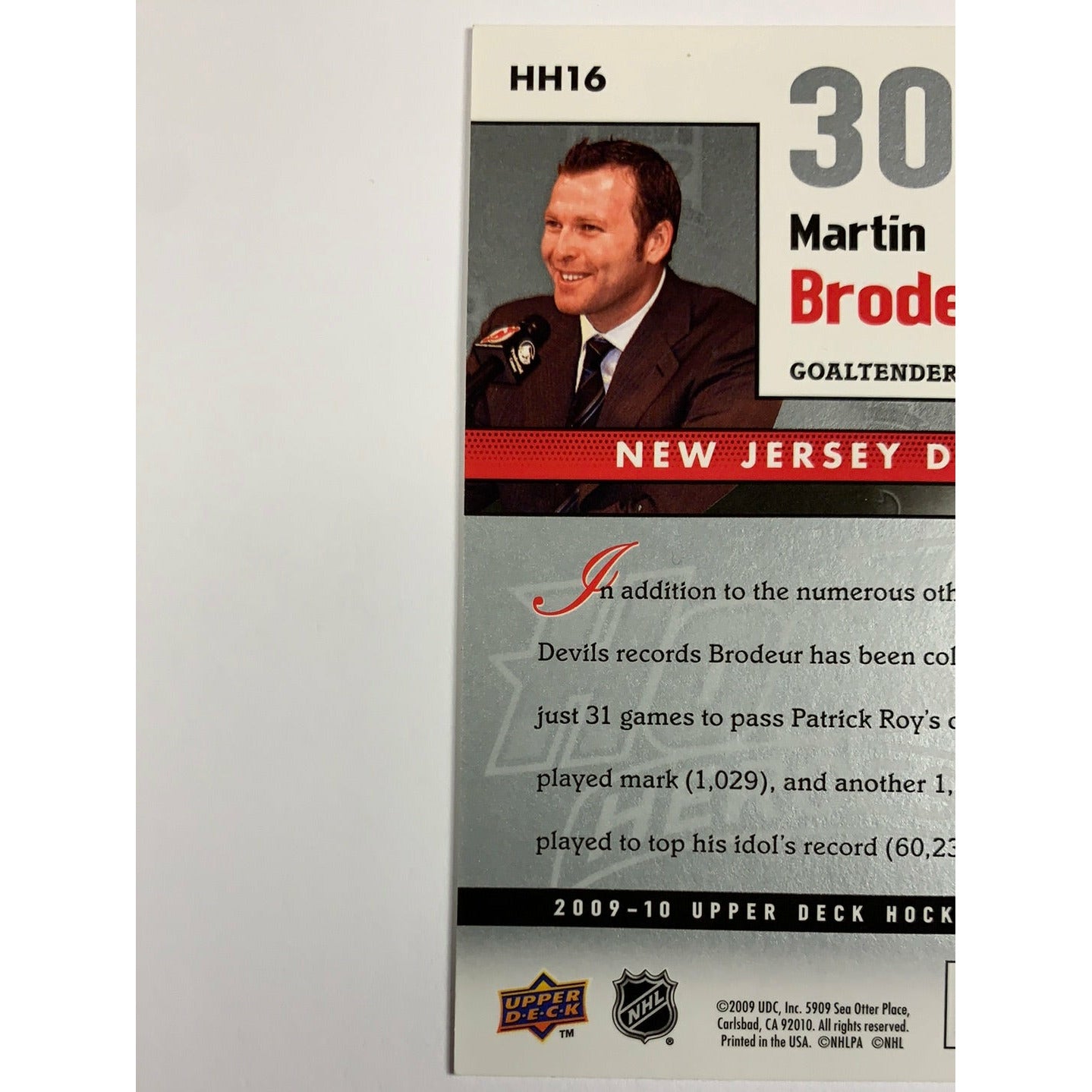 2009-10 Upper Deck Series 1 Martín Brodeur | Local Legends Cards & Collectibles