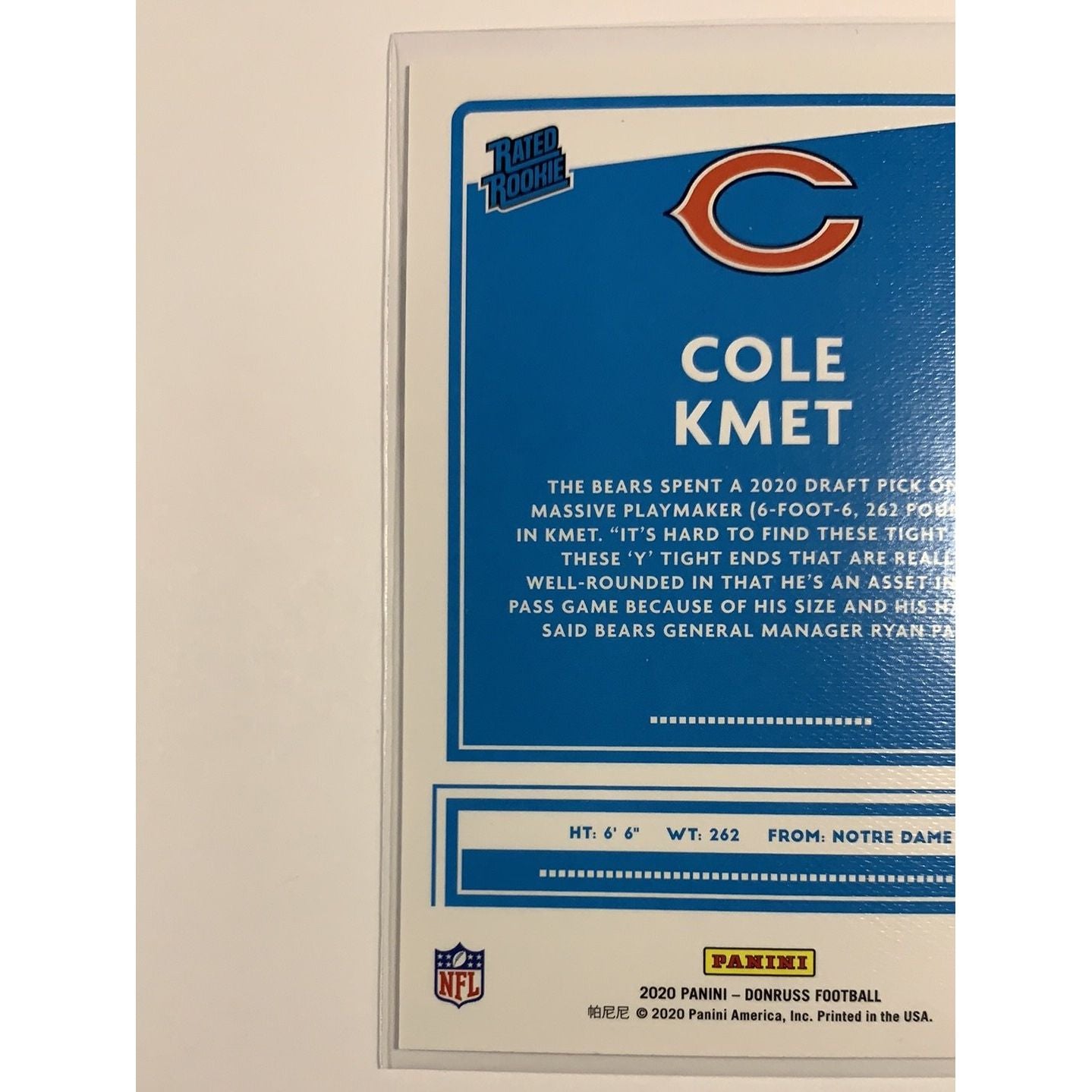 2020 Donruss Optic Cole Kmet Canvas Rated Rookie | Local Legends Cards & Collectibles