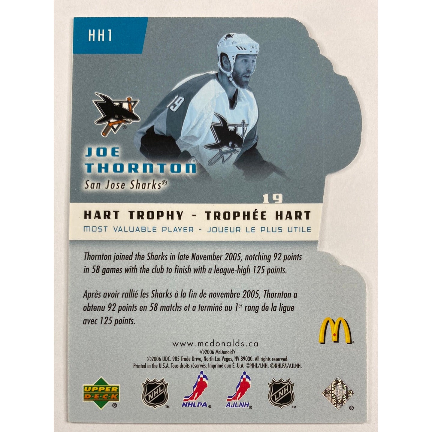 2006-07 Upper Deck McDonald’s Joe Thornton Hardware Heroes Die Cut | Local Legends Cards & Collectibles