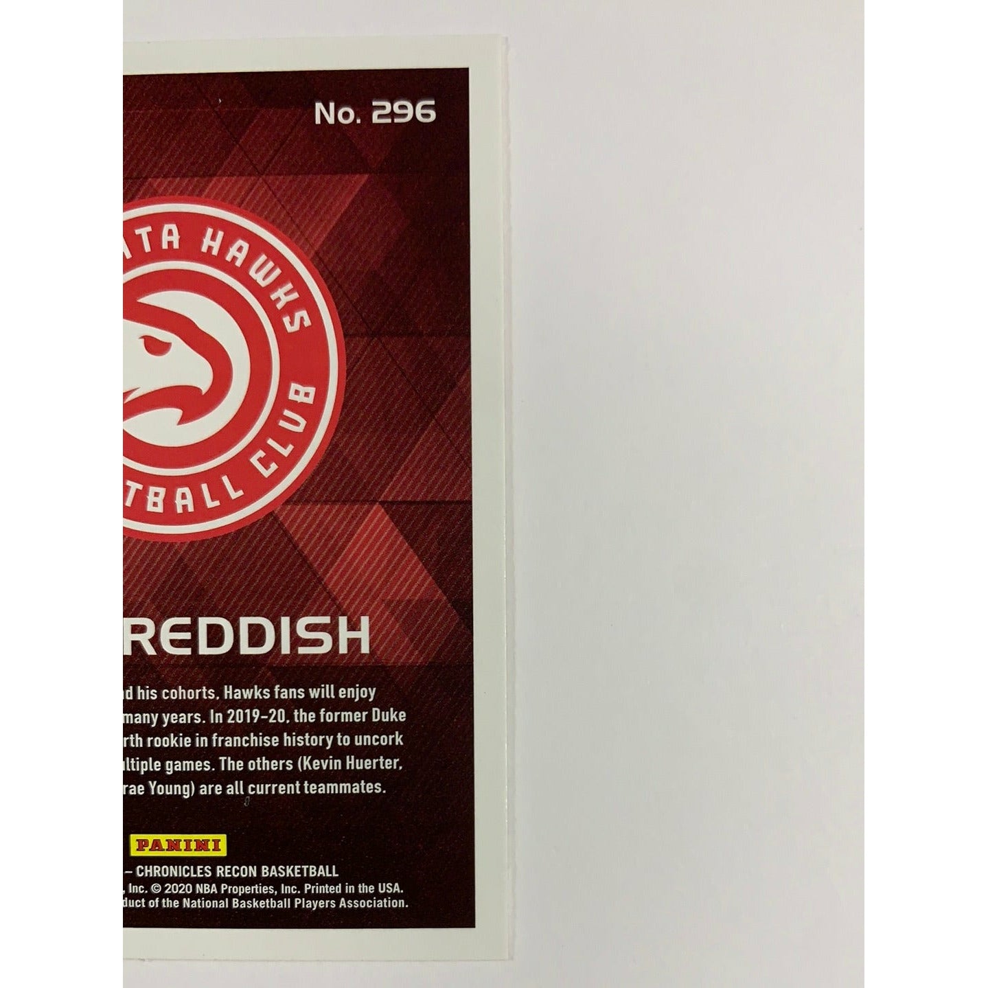 2019-20 Chronicles Recon Cam Reddish Rookie Card