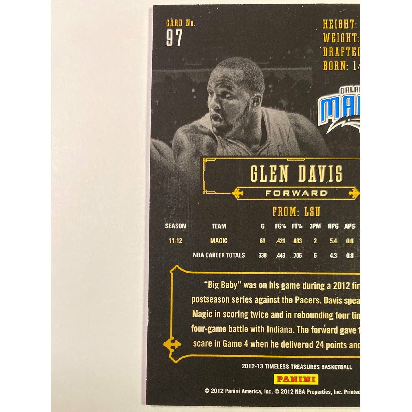 2012-13 Timeless Treasures Glen “Big Baby” Davis Local Legends Cards & Collectibles