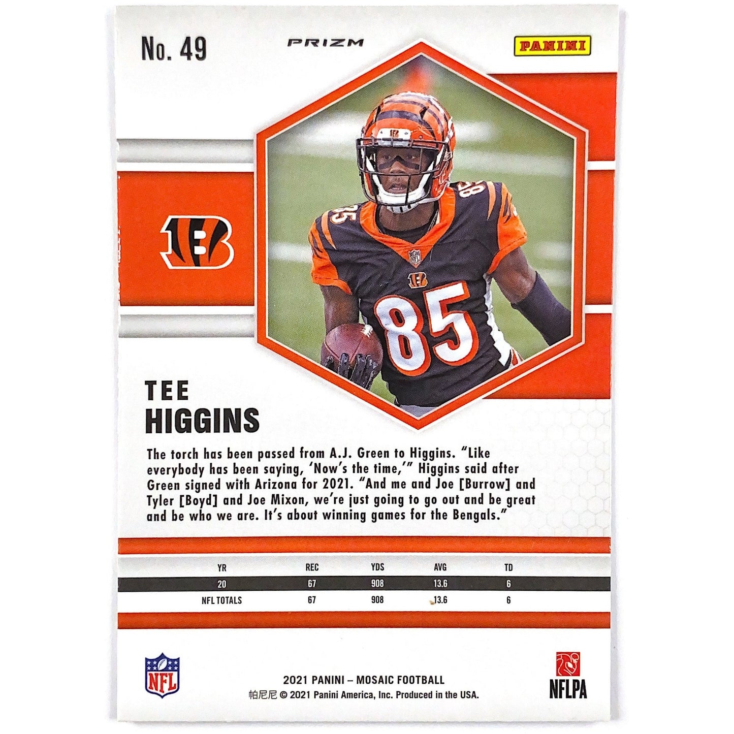 2021 Mosaic Tee Higgins Green Mosaic Prizm | Local Legends Cards & Collectibles