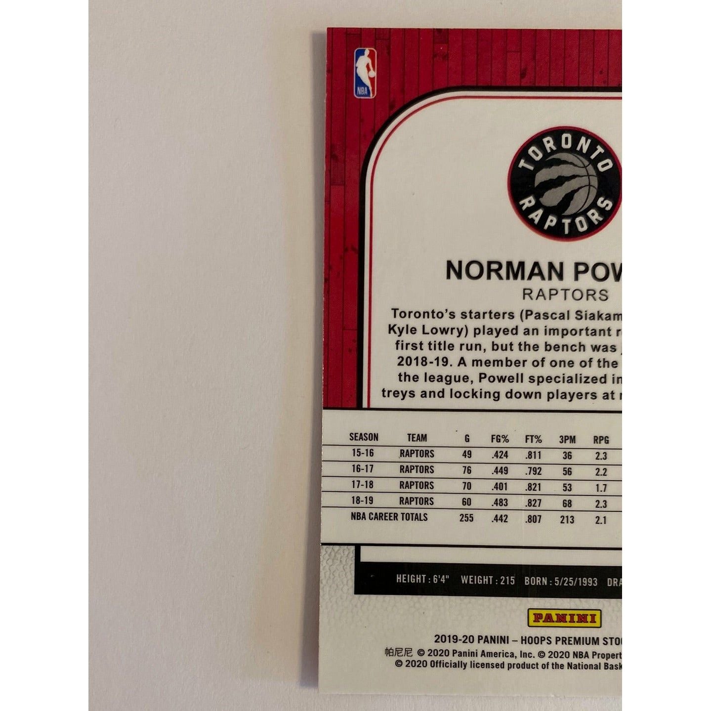 2019-20 Hoops Premium Stock Norman Powell Purple Fast Break Prizm