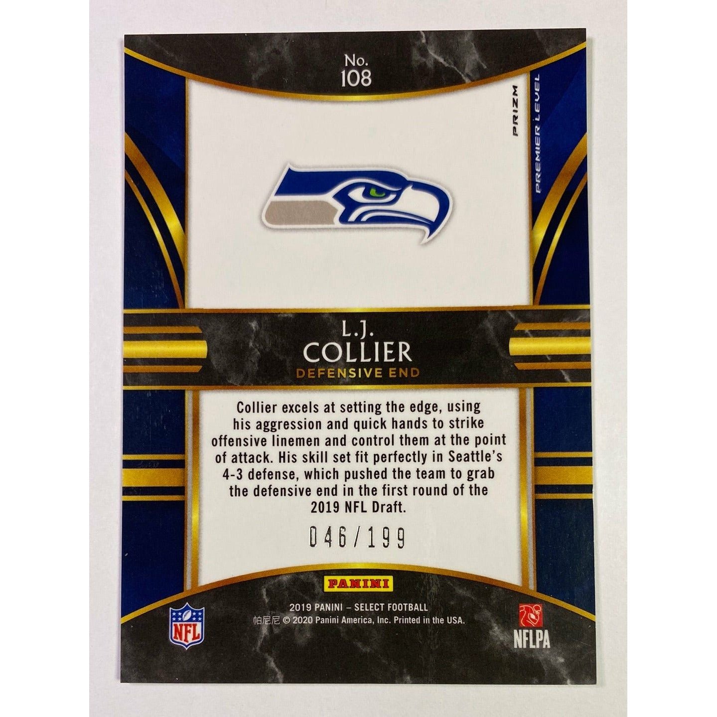 2019 Select LJ Collier Premier Level Red White Blue Wave Prizm RC /199