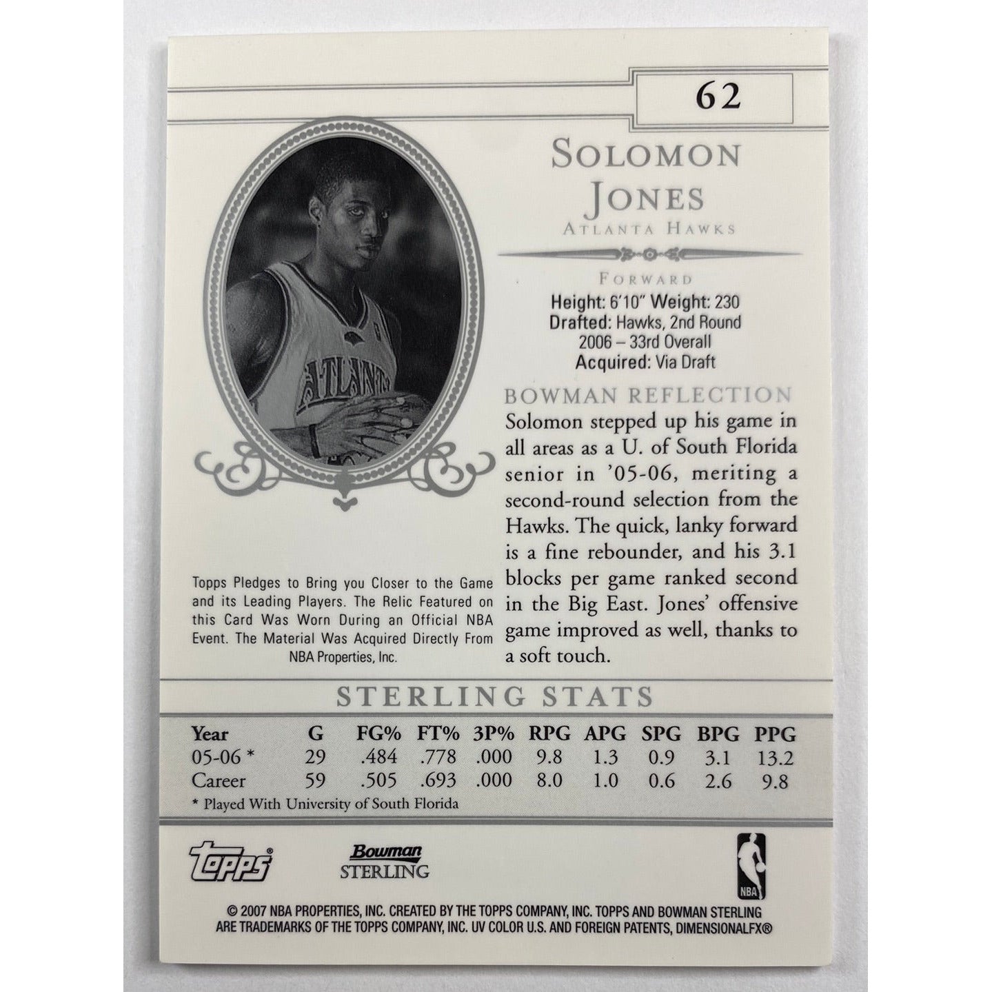 2006-07 Bowman Sterling Solomon Jones RC Patch