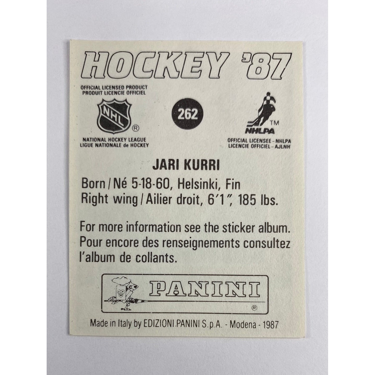 1987 Panini Stickers Jari Kurri | Local Legends Cards & Collectibles