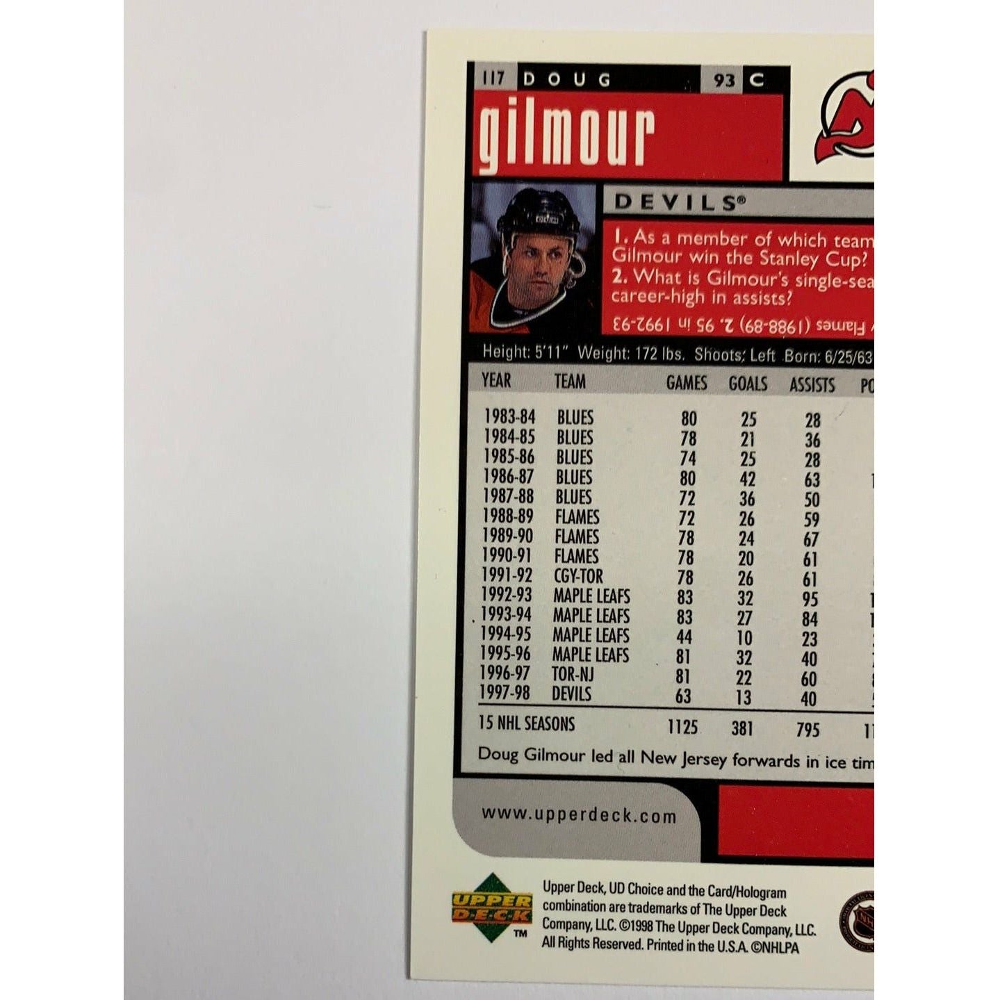 1998-99 Upper Deck Choice Doug Gilmour | Local Legends Cards & Collectibles