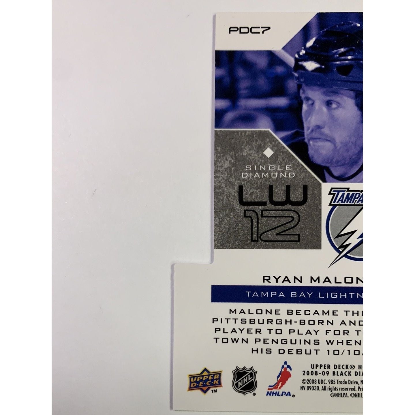 2008-09 Black Diamond Ryan Malone Premier Cuts Single Diamond Die Cut #PDC7 Local Legends Cards & Collectibles