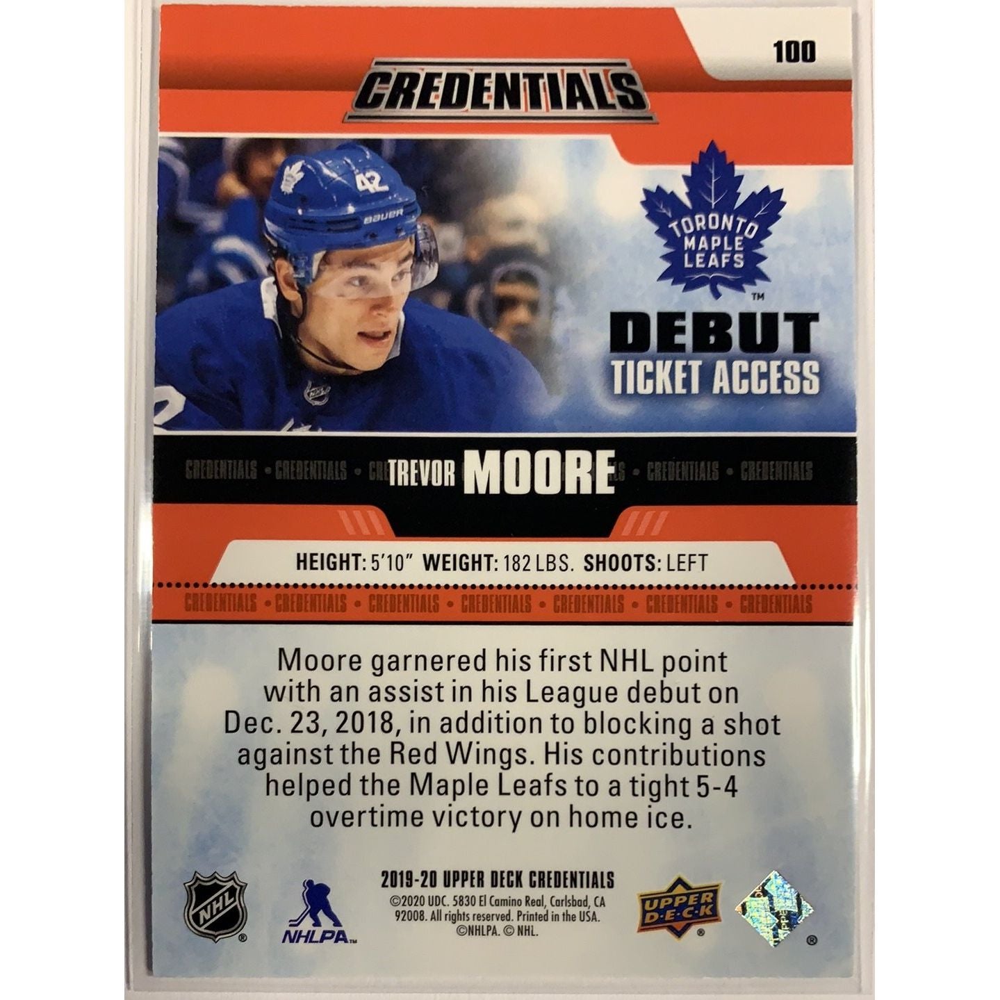 2019-20 Credentials Trevor Moore Debut Ticket Access /99 Local Legends Cards & Collectibles
