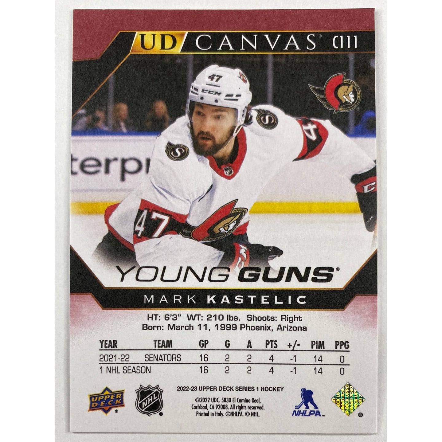 2022-23 Series 1 Mark Kastelic Young Guns Canvas | Local Legends Cards & Collectibles