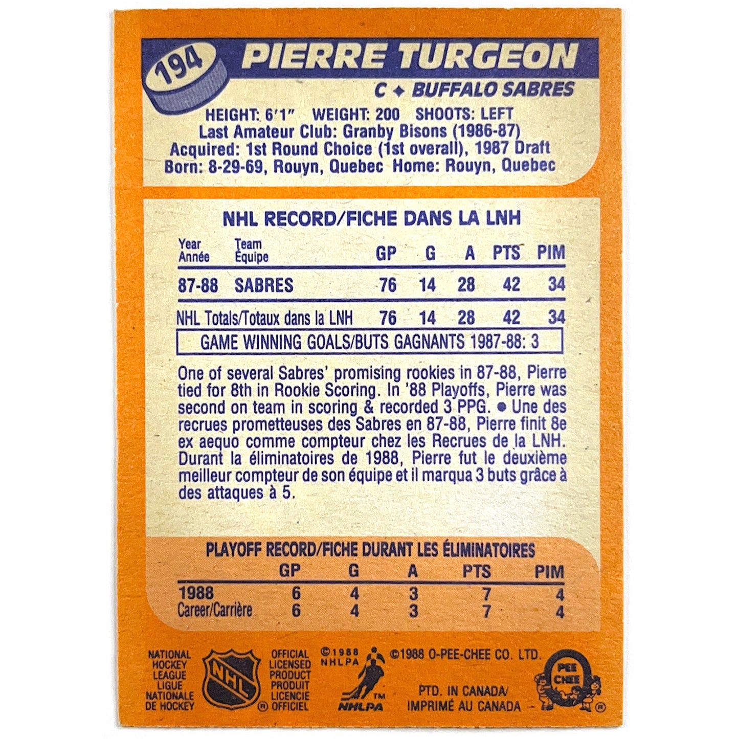 1988-89 O-Pee-Chee Pierre Turgeon RC