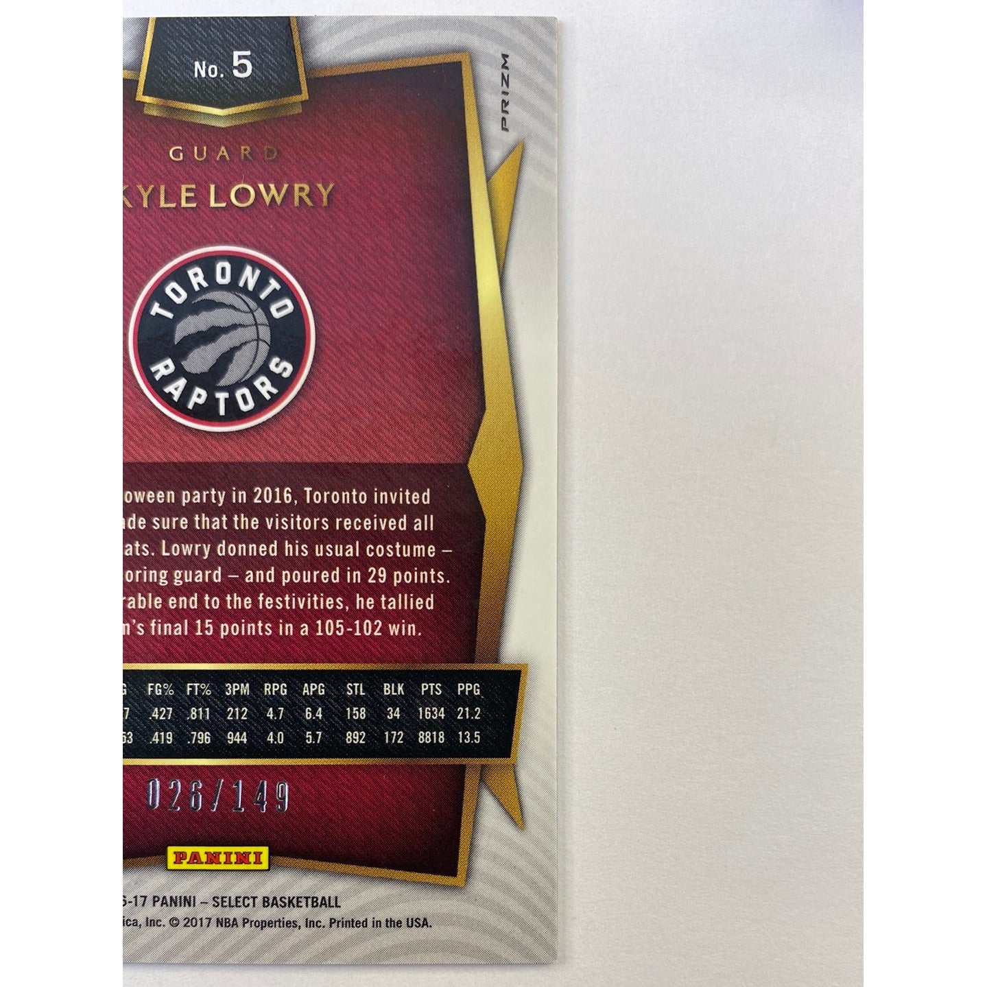 2016-17 Select Kyle Lowry White Holo Prizm /149