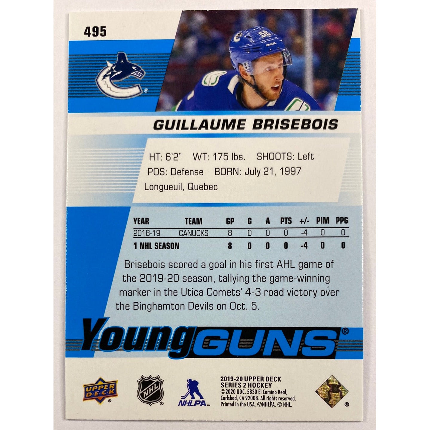 2019-20 Series 2 Guillaume Brisebois Young Guns Foil | Local Legends Cards & Collectibles