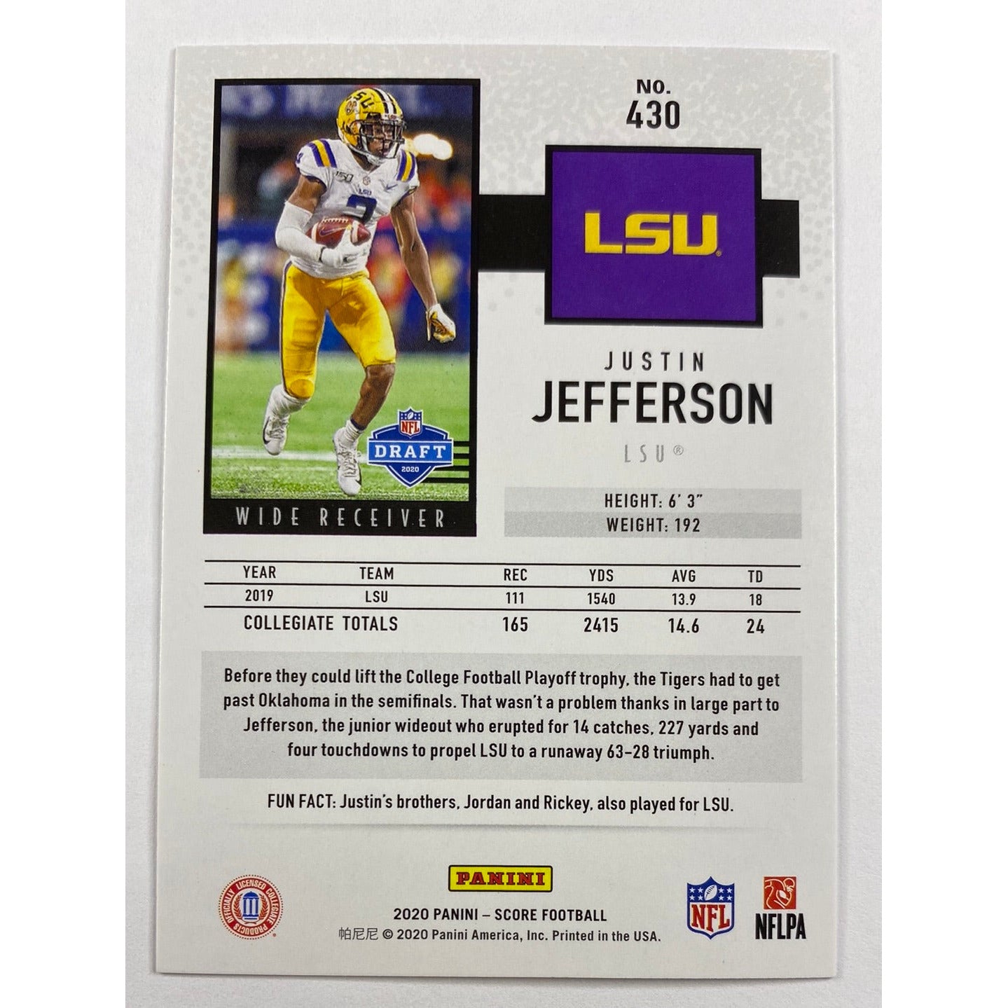 2020 Score Justin Jefferson RC | Local Legends Cards & Collectibles