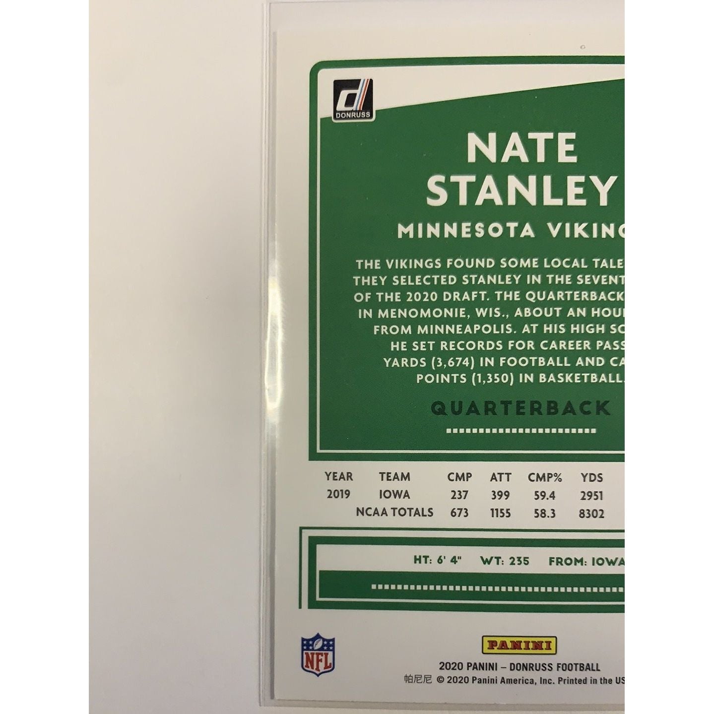 2020 Donruss Nate Stanley RC | Local Legends Cards & Collectibles