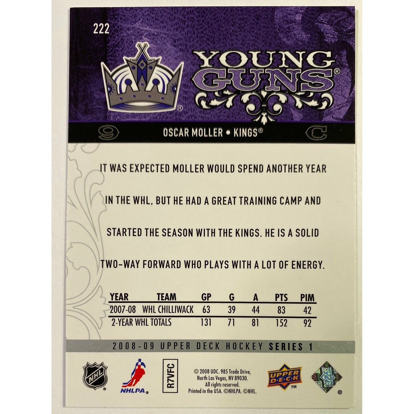 2008-09 Upper Deck Series 1 Oscar Moller Young Guns | Local Legends Cards & Collectibles
