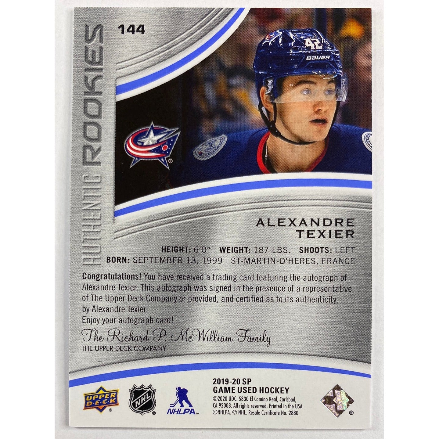 2019-20 SP Game Used Alexander Texier Authentic Rookies Auto | Local Legends Cards & Collectibles