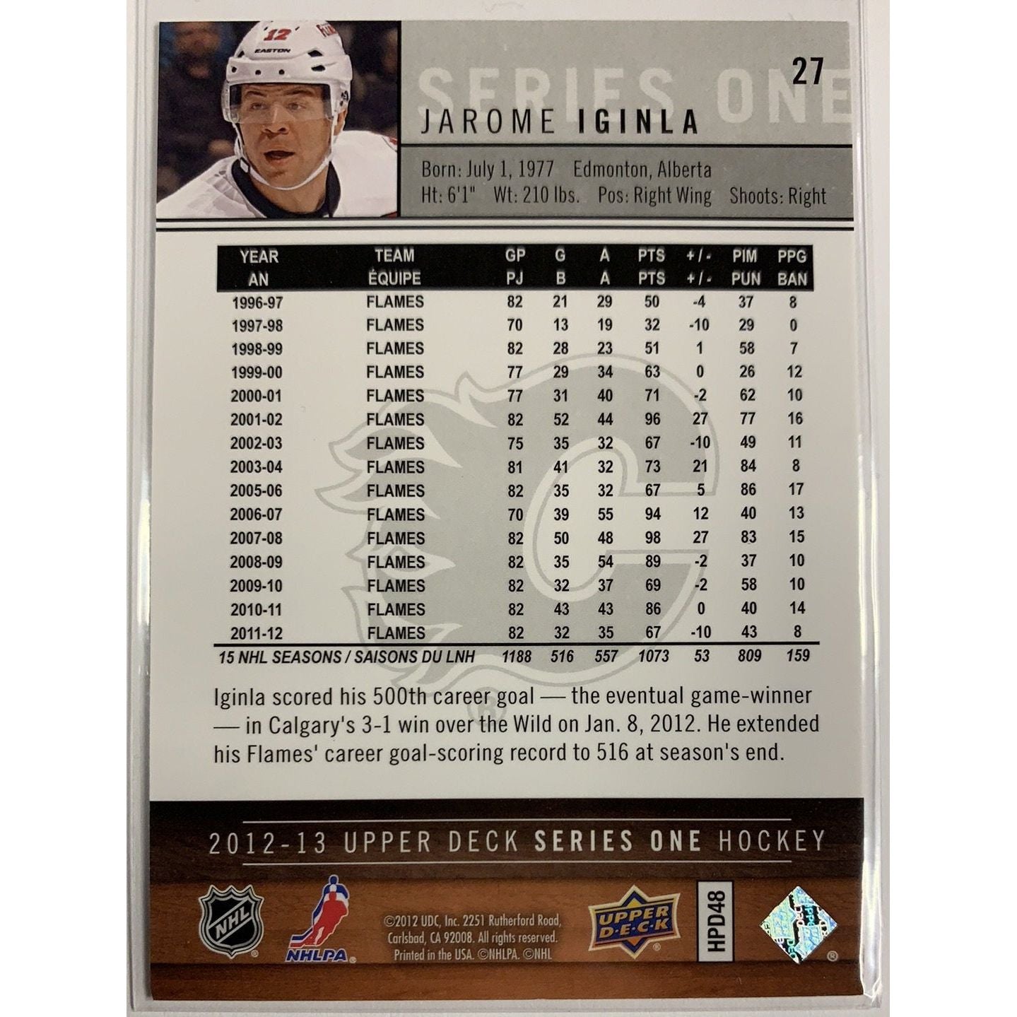 2012-13 Upper Deck Series 1 Jarome Iginla Base #27  Local Legends Cards & Collectibles