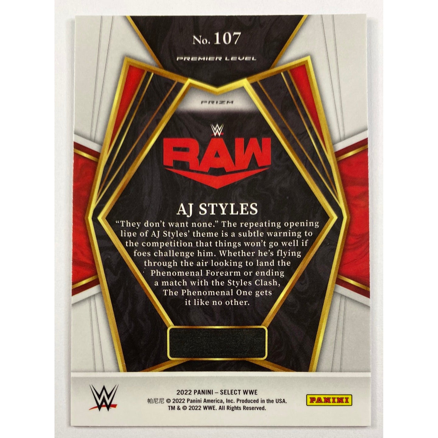 2022 Select AJ Styles Tri Colour Prizm | Local Legends Cards & Collectibles